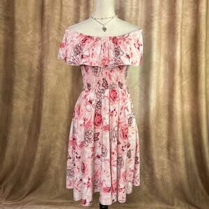 Y2K Ruffled Dress Midi Smocked Top Floral Rose Butterfly Pink Fairy Folk Spring